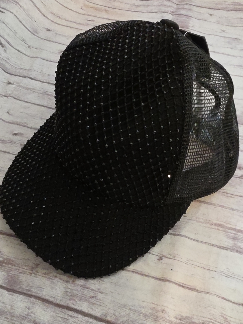 C.C Black Rhinestone Mesh Baseball Cap